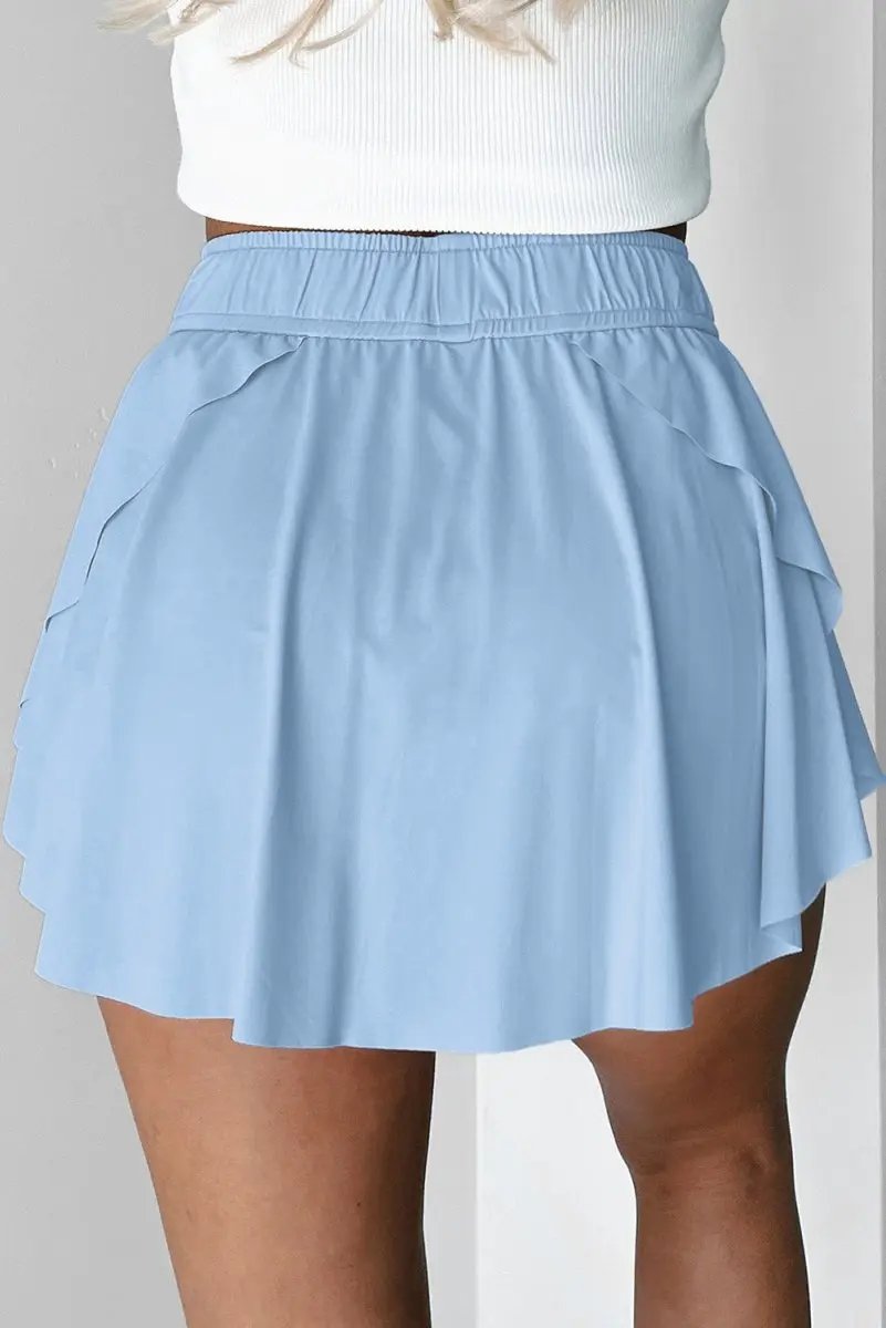 Sky Blue Drawstring High Waist Lined Tennis Skorts for Women - Love Salve